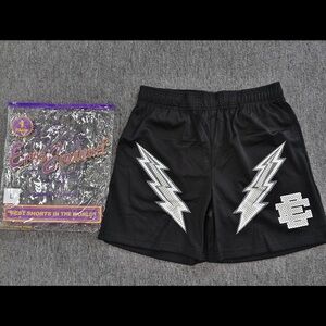 Eric Emanuel Black Mesh Athletic Shorts with Silver Lightning